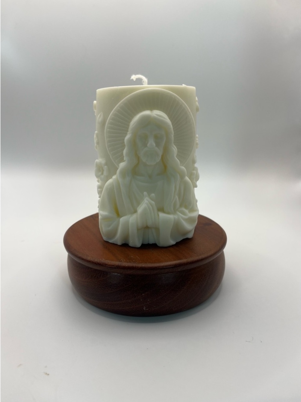 Ivory Prayer Sculpted Pillar Candle - Religious Decorative Accent